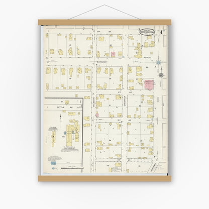 Old map wall art mockup — magnetic wood frame on white wall — Sanborn Fire Insurance Map from Fredericktown, Knox County, Ohio (1915), Sheet #0004