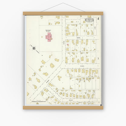 Old map wall art mockup — magnetic wood frame on white wall — Sanborn Fire Insurance Map from Mechanicsburg, Champaign County, Ohio (1911), Sheet #0004