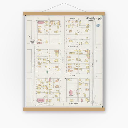 Old map wall art mockup — magnetic wood frame on white wall — Sanborn Fire Insurance Map from Mankato, Blue Earth County, Minnesota (1894), Sheet #0010