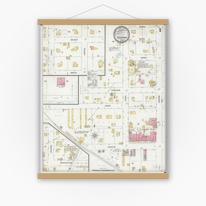 Old map wall art mockup — magnetic wood frame on white wall — Sanborn Fire Insurance Map from Saybrook, McLean County, Illinois (1899) - Complete Map Set