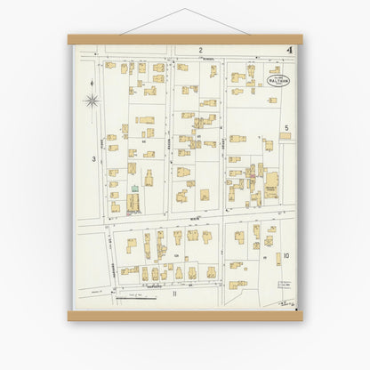 Old map wall art mockup — magnetic wood frame on white wall — Sanborn Fire Insurance Map from Waltham, Middlesex County, Massachusetts (1897), Sheet #0004