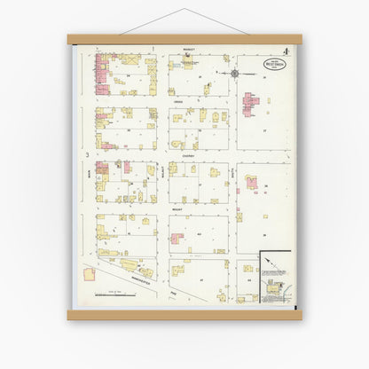 Old map wall art mockup — magnetic wood frame on white wall — Sanborn Fire Insurance Map from West Union, Adams County, Ohio (1912), Sheet #0004