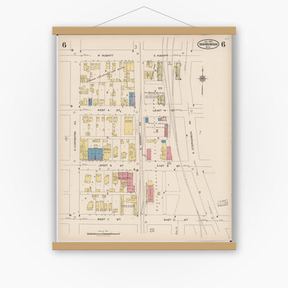 Old map wall art mockup — magnetic wood frame on white wall — Sanborn Fire Insurance Map from Iron Mountain, Dickinson County, Michigan (1923), Sheet #0006