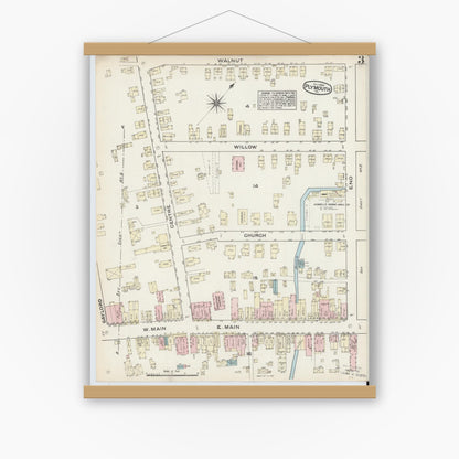 Old map wall art mockup — magnetic wood frame on white wall — Sanborn Fire Insurance Map from Plymouth, Luzerne County, Pennsylvania (1884), Sheet #0003