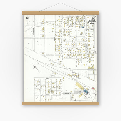 Old map wall art mockup — magnetic wood frame on white wall — Sanborn Fire Insurance Map from Brownwood, Brown County, Texas (1923), Sheet #0010
