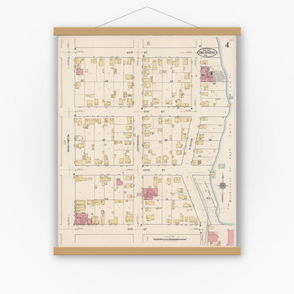 Old map wall art mockup — magnetic wood frame on white wall — Sanborn Fire Insurance Map from Two Rivers, Manitowoc County, Wisconsin (1922), Sheet #0004