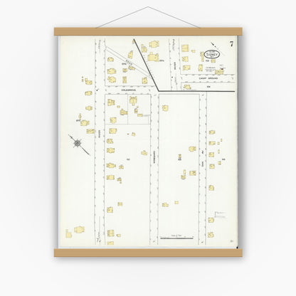 Old map wall art mockup — magnetic wood frame on white wall — Sanborn Fire Insurance Map from Sidney, Delaware County, New York (1910), Sheet #0007