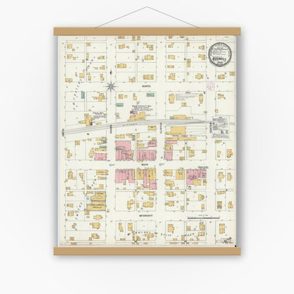 Old map wall art mockup — magnetic wood frame on white wall — Sanborn Fire Insurance Map from Boswell, Benton County, Indiana (1901), Sheet #0001