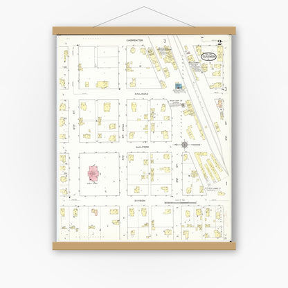 Old map wall art mockup — magnetic wood frame on white wall — Sanborn Fire Insurance Map from Sumner, Bremer County, Iowa (1913), Sheet #0002