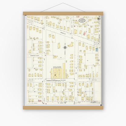 Old map wall art mockup — magnetic wood frame on white wall — Sanborn Fire Insurance Map from Newark, Licking County, Ohio (1912), Sheet #0010