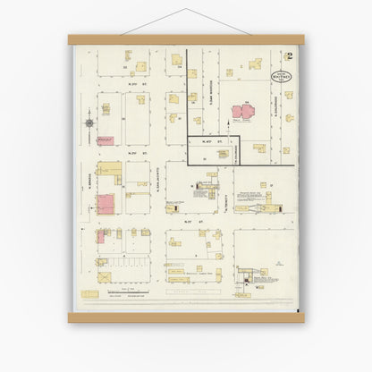 Old map wall art mockup — magnetic wood frame on white wall — Sanborn Fire Insurance Map from Whitney, Hill County, Texas (1911), Sheet #0002