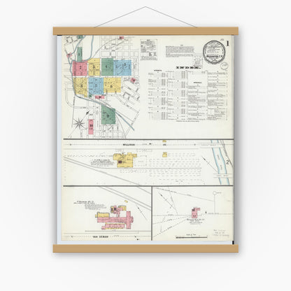 Old map wall art mockup — magnetic wood frame on white wall — Sanborn Fire Insurance Map from Washington Court House, Fayette County, Ohio (1900), Sheet #0001