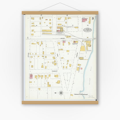 Old map wall art mockup — magnetic wood frame on white wall — Sanborn Fire Insurance Map from Oak Harbor, Ottawa County, Ohio (1904), Sheet #0003