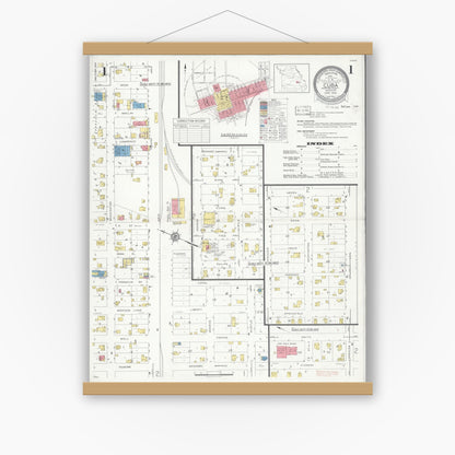Old map wall art mockup — magnetic wood frame on white wall — Sanborn Fire Insurance Map from Cuba, Crawford County, Missouri (1933) - Complete Map Set