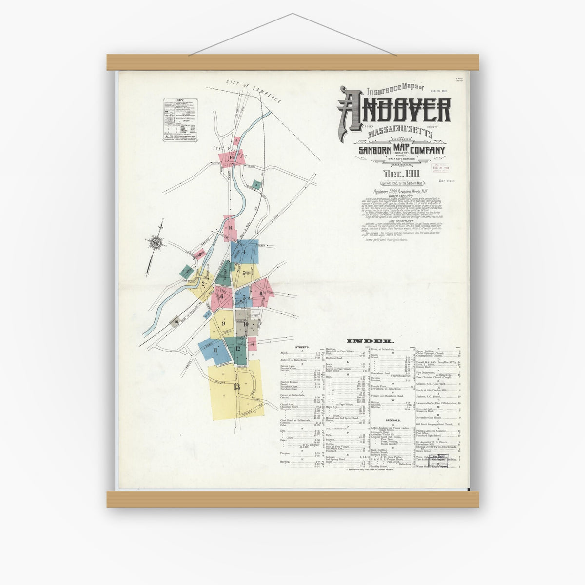 Old map wall art mockup — magnetic wood frame on white wall — Sanborn Fire Insurance Map from Andover, Essex County, Massachusetts (1911) - Complete Map Set