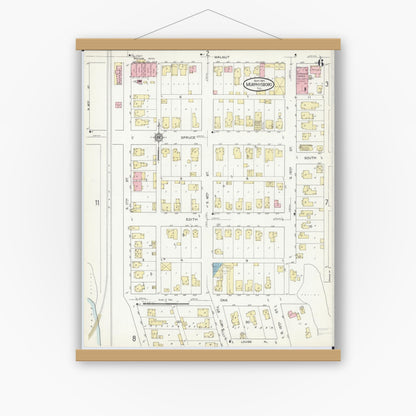 Old map wall art mockup — magnetic wood frame on white wall — Sanborn Fire Insurance Map from Murphysboro, Jackson County, Illinois (1914), Sheet #0006