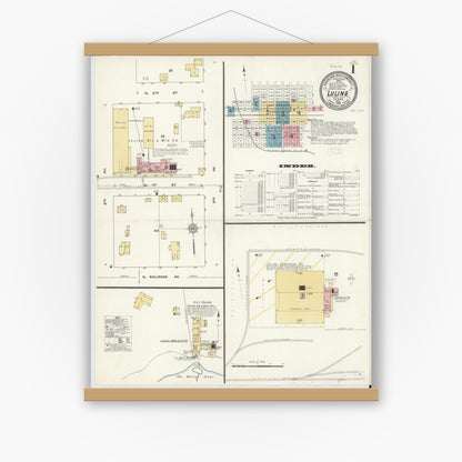 Old map wall art mockup — magnetic wood frame on white wall — Sanborn Fire Insurance Map from Luling, Caldwell County, Texas (1912) - Complete Map Set