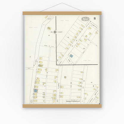 Old map wall art mockup — magnetic wood frame on white wall — Sanborn Fire Insurance Map from Old Forge, Lackawanna County, Pennsylvania (1914), Sheet #0008