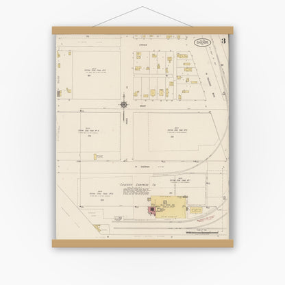 Old map wall art mockup — magnetic wood frame on white wall — Sanborn Fire Insurance Map from Calexico, Imperial County, California (1920), Sheet #0003