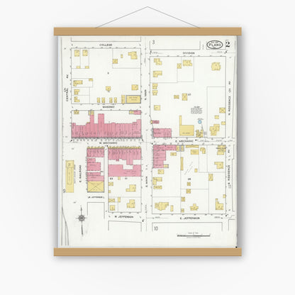 Old map wall art mockup — magnetic wood frame on white wall — Sanborn Fire Insurance Map from Plano, Collin County, Texas (1921), Sheet #0002