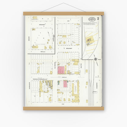 Old map wall art mockup — magnetic wood frame on white wall — Sanborn Fire Insurance Map from Granger, Williamson County, Texas (1910), Sheet #0002