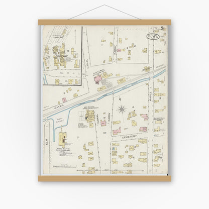 Old map wall art mockup — magnetic wood frame on white wall — Sanborn Fire Insurance Map from Cuba, Allegany County, New York (1886), Sheet #0003
