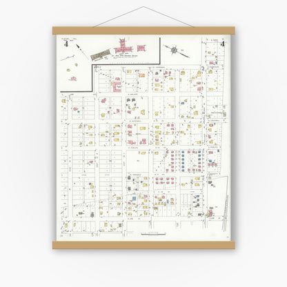 Old map wall art mockup — magnetic wood frame on white wall — Sanborn Fire Insurance Map from Alpine, Brewster County, Texas (1933), Sheet #0004
