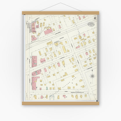 Old map wall art mockup — magnetic wood frame on white wall — Sanborn Fire Insurance Map from Chelsea, Washtenaw County, Michigan (1899), Sheet #0002