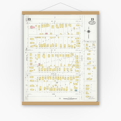 Old map wall art mockup — magnetic wood frame on white wall — Sanborn Fire Insurance Map from Elyria, Lorain County, Ohio (1925), Sheet #0013