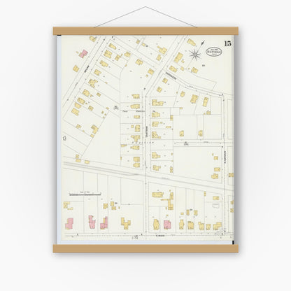 Old map wall art mockup — magnetic wood frame on white wall — Sanborn Fire Insurance Map from Norwalk, Huron County, Ohio (1906), Sheet #0015