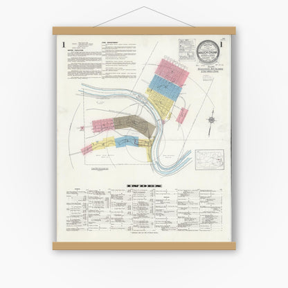 Old map wall art mockup — magnetic wood frame on white wall — Sanborn Fire Insurance Map from Mauch Chunk, Carbon County, Pennsylvania (1930), Sheet #0001