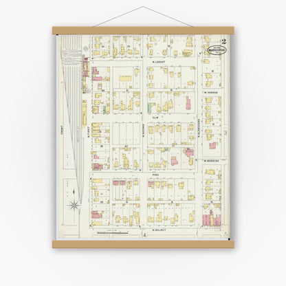 Old map wall art mockup — magnetic wood frame on white wall — Sanborn Fire Insurance Map from Murphysboro, Jackson County, Illinois (1897), Sheet #0002
