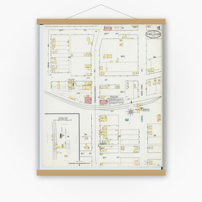 Old map wall art mockup — magnetic wood frame on white wall — Sanborn Fire Insurance Map from Wellston, Jackson County, Ohio (1892), Sheet #0004