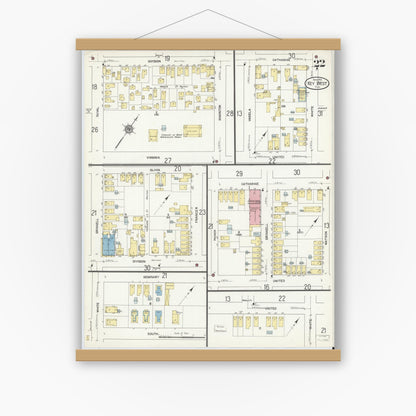 Old map wall art mockup — magnetic wood frame on white wall — Sanborn Fire Insurance Map from Key West, Monroe County, Florida (1912), Sheet #0022
