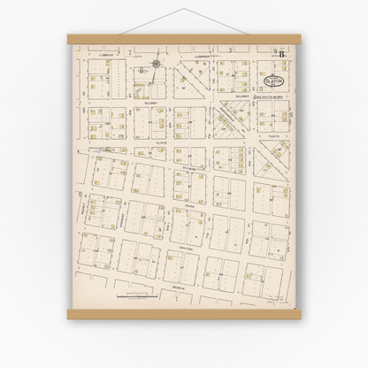 Old map wall art mockup — magnetic wood frame on white wall — Sanborn Fire Insurance Map from Slaton, Lubbock County, Texas (1922), Sheet #0008
