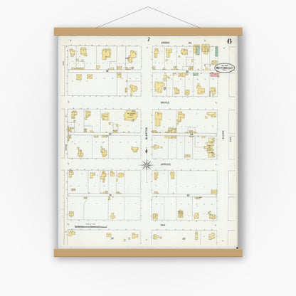 Old map wall art mockup — magnetic wood frame on white wall — Sanborn Fire Insurance Map from Whitewright, Grayson County, Texas (1900), Sheet #0006