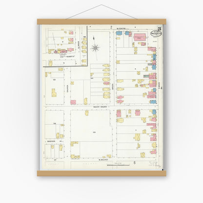 Old map wall art mockup — magnetic wood frame on white wall — Sanborn Fire Insurance Map from Nazareth, Northampton County, Pennsylvania (1904), Sheet #0003