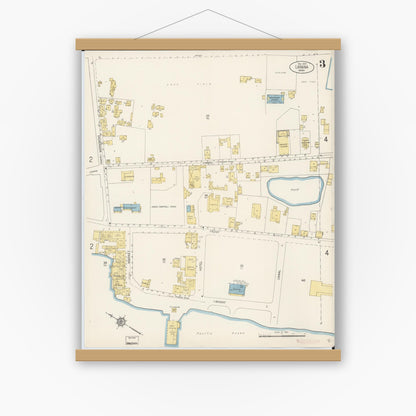 Old map wall art mockup — magnetic wood frame on white wall — Sanborn Fire Insurance Map from Lahaina, Maui County, Hawaii (1914), Sheet #0003