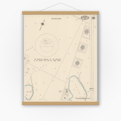 Old map wall art mockup — magnetic wood frame on white wall — Sanborn Fire Insurance Map from Gainesville, Cooke County, Texas (1922), Sheet #0026