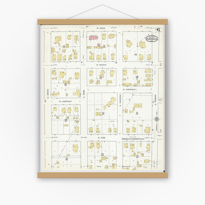 Old map wall art mockup — magnetic wood frame on white wall — Sanborn Fire Insurance Map from Robinson, Crawford County, Illinois (1916), Sheet #0006