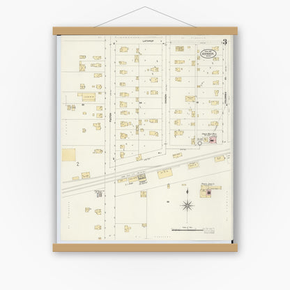 Old map wall art mockup — magnetic wood frame on white wall — Sanborn Fire Insurance Map from Armada, Macomb County, Michigan (1907), Sheet #0003