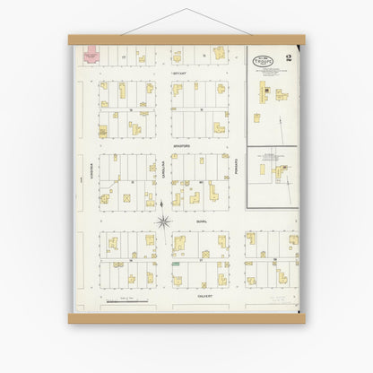 Old map wall art mockup — magnetic wood frame on white wall — Sanborn Fire Insurance Map from Troup, Smith County, Texas (1904), Sheet #0002