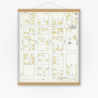 Old map wall art mockup — magnetic wood frame on white wall — Sanborn Fire Insurance Map from Fernandina, Nassau County, Florida (1909), Sheet #0009