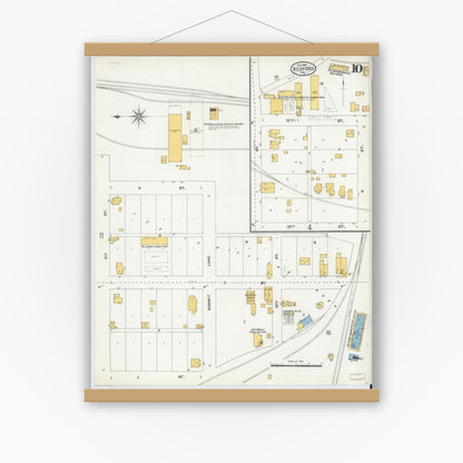 Old map wall art mockup — magnetic wood frame on white wall — Sanborn Fire Insurance Map from Bedford, Lawrence County, Indiana (1904), Sheet #0010
