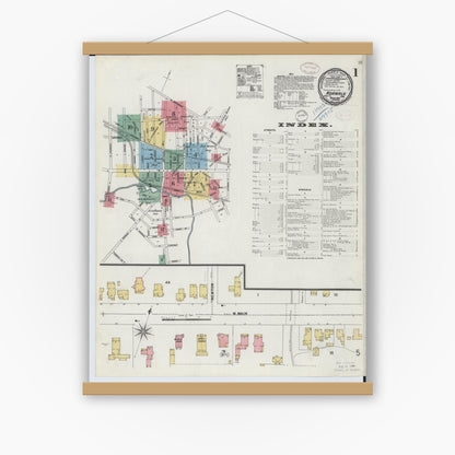 Old map wall art mockup — magnetic wood frame on white wall — Sanborn Fire Insurance Map from Norwalk, Huron County, Ohio (1899), Sheet #0001