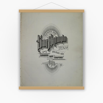 Old map wall art mockup — magnetic wood frame on white wall — Sanborn Fire Insurance Map from San Antonio, Bexar County, Texas (1911), Sheet #0001