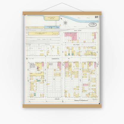 Old map wall art mockup — magnetic wood frame on white wall — Sanborn Fire Insurance Map from Cairo, Alexander County, Illinois (1896), Sheet #0010
