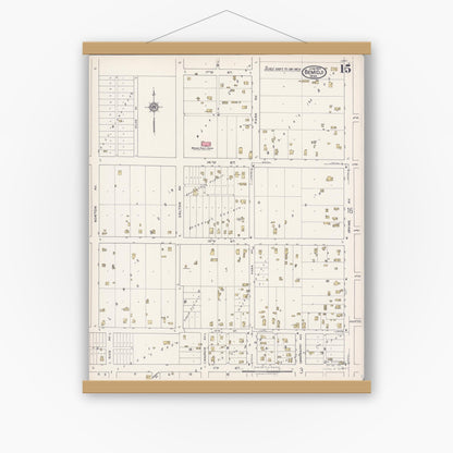 Old map wall art mockup — magnetic wood frame on white wall — Sanborn Fire Insurance Map from Bemidji, Beltrami County, Minnesota (1922), Sheet #0015