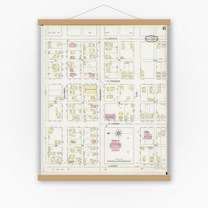 Old map wall art mockup — magnetic wood frame on white wall — Sanborn Fire Insurance Map from Alliance, Stark County, Ohio (1892), Sheet #0006