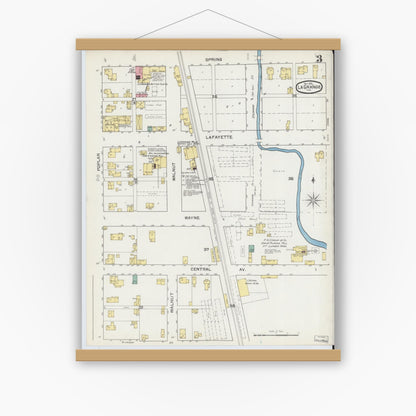 Old map wall art mockup — magnetic wood frame on white wall — Sanborn Fire Insurance Map from Lagrange, LaGrange County, Indiana (1892), Sheet #0003